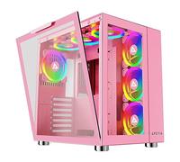 Apevia Prism-Elite-PK Prism Elite Mid Tower ATX Gaming PC Cube Case w/ 7X 120mm PWM ARGB Fans, 366 RGB Modes, Dual Tempered Glass Panels, 360mm Radiator Support, 2X USB3.0, 2X USB 2.0, Pink