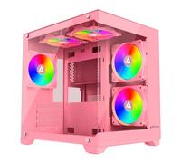 Apevia Prism-PK Prism Micro-ATX Gaming PC Cube Case w/ 5X 120mm ARGB Fans, 366 RGB Modes, Dual Tempered Glass Panels, 240mm Radiator Support, 1X USB3.0, 2X USB 2.0, HD Audio Port, Pink