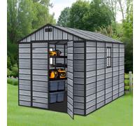 (Apex 8X10FT) Plastic Garden Shed with Floor Lockable Wood Grain