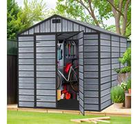 Birchtree 8X6Ft Plastic Garden Shed Apex With Floor Window Lockable Door Wood Grain Grey
