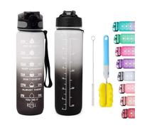 Apex.99 1L Water Bottle with Straw,32oz Sports Water Bottles with Time Marking,LeakproofHydration Bottle,Reusable BPA-Free Bottle,1litre Drinks Bottle for Fitness,Gym,Office,outdoor (black and white)