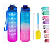 Apex.99 Motivational Water Bottle with Time Markers 1L / 32oz, BPA Free Tritan Leak Proof Gym Water Bottle with Measurements, Reusable Sports Bottle for Men & Women
