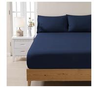 Apex Furnishings 100% Egyptian Cotton 300 Thread Count Double Fitted Sheet - Easy Care Hotel Bedding Crisp & Breathable Bed Sheets, Navy Blue (140x190cm)