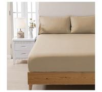 Apex Furnishings 100% Egyptian Cotton 300 Thread Count Single Fitted Sheet - Easy Care Hotel Bedding Crisp & Breathable Bed Sheets, Beige (90x190cm)