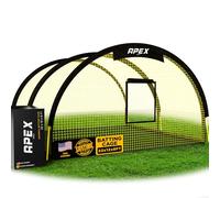 Apex Sports Portable 22ft x 12ft x 8ft Baseball & Softball Batting Cage with Pitching Machine Hole, 3ply 1.25'' Yellow Netting, Secure Steel Poles, 12.7MM Fibreglass Poles, Carry Bag Included