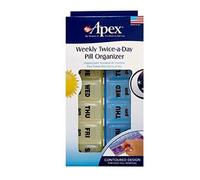 Apex Weekly Twice-A-Day Pill Organizer, 2 Times a Day Color-Coded, Easy-Open, See-Through Lids, Organize Medication or Vitamins by AM, PM or Morning and Bedtime