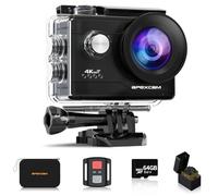 Apexcam Action Camera 4K with 64GB Memory Card WiFi Underwater Camera Waterproof 40M Sports Vlog Camera With Ultra HD 2.0'LCD 170° Wide Angle 2.4G Remote 2 x 1050mAh Batteries and Multiple Accessories