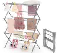 APEXCHASER Clothes Drying Rack, 3-Tier Laundry Drying Rack for Clothes, Expandable Metal Clothing Dryer, Collapsible Towel Rack, Air Drying Rack, Grey