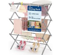 APEXCHASER Oversize Clothes Drying Rack, 3-Tier Drying Rack Clothing, Expandable Metal Laundry Drying Rack, Air Drying Rack, Clothes Rack, No Install, 24lb Capacity, 14.9" D x 29.3" W x 39.3" H, Grey