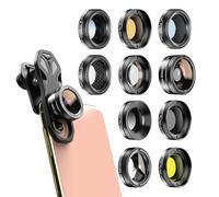 APEXEL 11 in 1 Phone Camera Lens Kit - Wide Angle Lens & Macro Lens+Fisheye Lens/ND32/kaleidoscope/CPL/Color Lens Compatible with iPhone Samsung Sony and Most of Smartphone