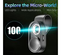 APEXEL APL-MS001 Mini Portable Smartphone Microscope 100X Magnification Built-in LED Light with Universal Clip for Plant Exploration Textil
