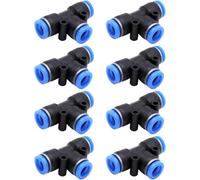 ApexPine 8 Pack 8mm (5/16") Tee Push-to-Connect Fittings, Blue Plastic Quick Release Air Line Connectors, Push Fit Pneumatic Tube Fittings for Irrigation, PU/PE/Nylon Tubing & DIY Projects