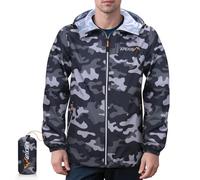 APEXUP Packable Rain Jacket for Men with Reflective Zipper, Lightweight Waterproof Men's Rain Jacket for Outdoor Sports, Camouflage, XXXL