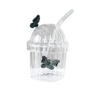 APGLSXY Easy Cleaning Wide Mouths Borosilicate Straw Cup Including Lid Vertical Texture Dishwasher Safe for Daily Convenience Glass Drinking Cup with Straw