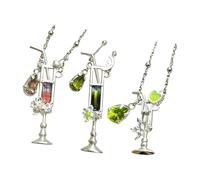 APGLSXY Unique Cocktail Glass Shape Pendant Necklace with Bright Adjustable Length Clavicle Chain for Special Occasions Jewelry