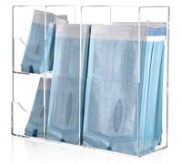 Aphbrada Acrylic Sterilisation Pouches Holder Dispenser - 4 Compartment Wall Mounted Autoclave Pouches Bags Organiser for Dental Clinics, Vets & Nail Salons, Transparent - 34.8 x 11.5 x 30 CM