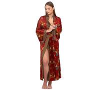Aphea Fashion Luxury Batik Silk Blend Robe for Women - Long Kimono with Floral Print - Soft, Lightweight, Machine Washable, Red, One Size
