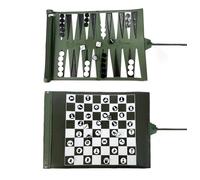 Apherin Rollable Travel Backgammon, Chess, Checkers 3 in 1 Set - Double Sided Piece Design for Chess (Green)