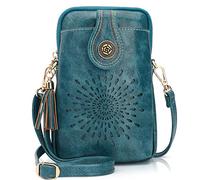 APHISON Designer Phone Bags for Women Crossbody, Sunflower Tassel Vegan Leather Small Crossbody Bags for Women fits Phone Up to 6.7 inches Peacock Blue