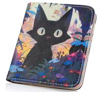 APHISON Purses for Women Small Wallet with Zipper RFID Blocking Slim Vegan Leather Wallet Bifold Card Holder Coin Pocket Ladies Purse with ID Window Black Cat