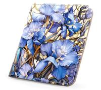 APHISON Purses for Women Small Wallet with Zipper RFID Blocking Slim Vegan Leather Wallet Bifold Card Holder Coin Pocket Ladies Purse with ID Window Blue Flower