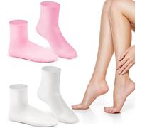Aphlos Long Silicone Socks 2 Pairs, Moisturizing Socks, Soft Gel Socks for Dry Cracked Feet Women, Comfortable for Overnight Use & Spa Recovery (Pink & White)