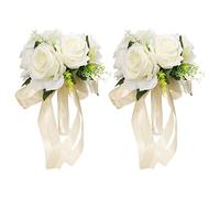 Aphmeir Bridal Bouquets for Bride, 2 Pack Artificial Roses Wedding Bouquets for Bride, Silk Flowers Wedding Bouquet with Ribbons Flower Bouquets for Wedding Party Home Decoration (Cream White)