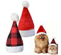 Aphohome 2 Pcs Pet Santa Hats, Small Santa Hats for Dogs Cats with Red & Buffalo Plaid Design, Soft Festive Dog Christmas Outfit for Christmas Party Holiday Decoration, 7.87"×5.12"