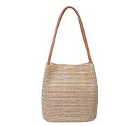 Aphoraeny Women's Dark Beige Straw Beach Tote Bag, L (10.63 in x 6.3 x 12.2 in)