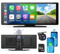 Aphqua 10.26 Inch Car Stereo for Apple Carplay & Android Auto, Car Play Screen with 2.5K Dash Cam Front and Rear, Loop Recording/GPS Navigation/Mirror Link/FM/AUX/Bluetooth/64G TF