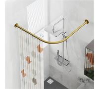 APHTOCF Shower Curtain Rail L Shape No Drilling, Shower Curtain Angle Rods Stainless Steel 120 X 120 Cm Shower Rail Corner Without Ceiling Support, For Bathroom Changing Room, Gold