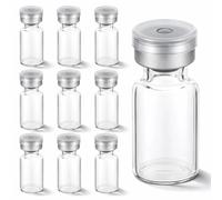 Aphumedc 10 Pack 2ml Sealed Sample Vials, Empty Transparent Storage Glass Vials with Self-Healing Rubber Stopper Crimp Top Caps and Flip Top Cap