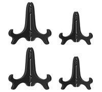 Aphumedc 4PCS Plastic Plate Stands, 4" & 6" Decorative Picture Holder for Displaying, Versatile Black Wood-Like Easels for Sign, Cookbook, Now Playing Vinyl Record, Recipe Book
