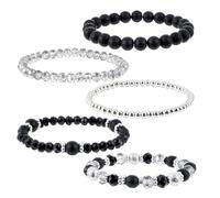 Aphumedc 5 Pcs Black Beaded Stretch Bracelets, Stackable Beaded Bracelets Boho Crystal Bead Bead Bracelet Trendy Costume Jewelry Gifts for Women Jewelry Birthday Gifts Vacation Accessories