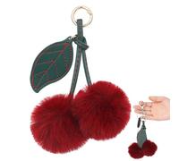 Aphumedc Cherry Keychain Cherry Accessories Pom Pom Keychains Cute Fluffy Accessories Christmas Gifts for Women Plush Keychains Purse Charms Handbags Pendant for Women Girls