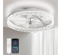 Aphyni 46cm Ceiling Fans with Lights, Low Profile Flush Mount LED Ceiling Fan with Light and Remote, 3000K-6500K Dimmable Foldable Fandelier Light 6 Wind Speeds Night Light for Bedroom, White