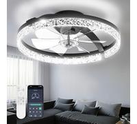 Aphyni 46cm Ceiling Fans with Lights, Low Profile Flush Mount LED Ceiling Fan with Light and Remote, 3000K-6500K Dimmable Foldable Fandelier Light 6 Wind Speeds Night Light for Bedroom, Black