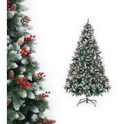 APICIZON 1.5m/5ft Artificial Christmas Tree with PineCones & Berries, Snowy Flocked Xmas Tree with 600 Branch Tips, Christmas Decorations