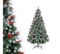APICIZON 2.1m/7ft Artificial Christmas Tree with PineCones & Berries, Snowy Flocked Xmas Tree with 1200 Branch Tips, Christmas Decorations