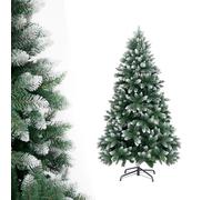 APICIZON 6ft Flocked Christmas Tree - Snow Tipped Artificial Xmas Tree with 750 Branch Tips, Realistic White & Green Look, Sturdy Metal Stand, Indoor Outdoor Christmas Decoration 1.8m