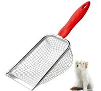 Apidgrowth Cat Litter Scoop - Long Handle Scooper, Rustproof Stainless Steel Mesh, Non-Slip Grip, Deep Shovel Sifter for All Litter Types, Easy Clean Kitty Waste Litter for Litter Box(Red)