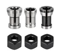 APIELE Set of 6 Collets 6/6.35/8 mm for Router Engraving Machine Wood Milling Suitable for Einhell Katsu Bosch Dewalt Makita Including 2 Union Nuts High Precision Clamping Accessories for Edge