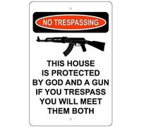 APILOT Vintage Metal Sign Metal Deco Sign No Trespassing This Property is Protected by God and A Gun Sign Aluminum Sign for Bathroom Kitchen Home Bar Cafe Garage Man Cave 12x8inch