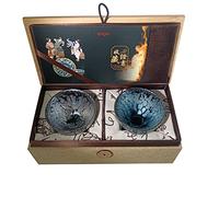 Apingjenz Jianzhan Ceramic Tea Cup, Kung Fu Tea Set, Coffee cup，Tenmoku Teacups - Chinese Time-honored Kiln Fired Craftmenship Set of 2 (2 colors)