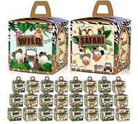 Apinwin 24 Pcs Jungle Mouse Safari Party Gift Candy Treat Goodie Box, Tropical Safari Animal Let's Go Wild One 1st 2nd 3rd 4th Birthday Baby Shower Gender Reveal Decorations Supplies