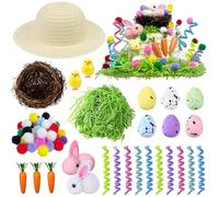 ApisNest Easter Bonnet Decorations Kit,Easter Straw hat DIY Activity with Chicks,Eggs,Bunnies,Carrots,Grass,Nests