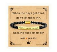 APIUWOXE Dont Let The Hard Days Win Bracelet for Women, Adjustable Stretch Beaded Inspire Black Obsidian Metal Beads Stainless Steel Band 14 K Gold Plated Inspirational Jewelry Motivational Gifts, 7
