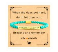 APIUWOXE Dont Let The Hard Days Win Bracelet for Women, Adjustable Stretch Beaded Inspire Black Obsidian Metal Beads Stainless Steel Band 14 K Gold Plated Inspirational Jewelry Motivational Gifts, 7