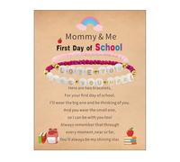 APIUWOXE First Day of School Bracelet for Mommy and Me Mom Daughter Beads Back to School Bracelets Jewelry Gifts for Boys Girls, FDoS/stretchy , Nylon, no gemstone
