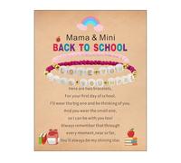 APIUWOXE First Day of School Bracelet for Mommy and Me Mom Daughter Beads Kindergarten Pre K 1st Grade Back to School Bracelets Jewelry Gifts for Girls, BtS/stretchy , Nylon, no gemstone